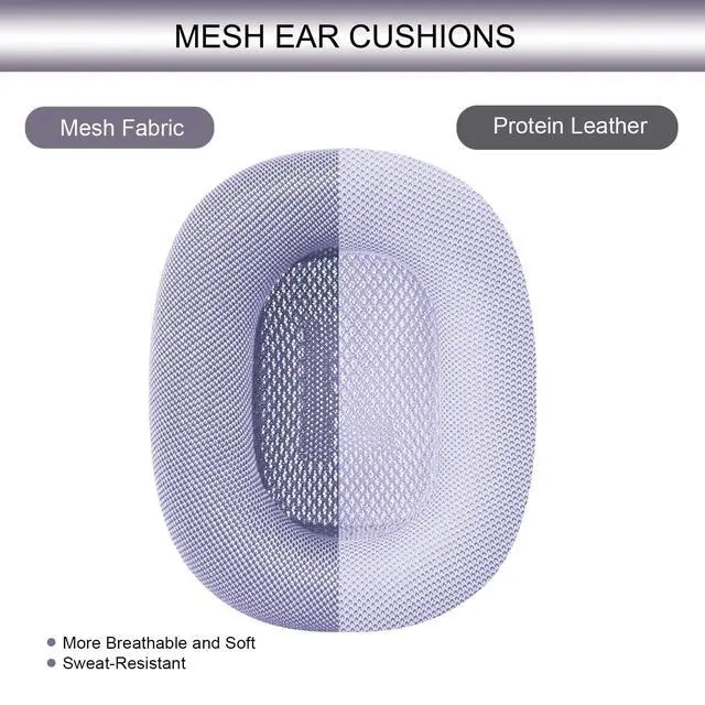 Alt view image 5 of 7 - Upgraded Ear Cushions Replacement Earpads for AirPods Max 1 & 2 Headphones, Mesh Fabric Ear Pads Ear Covers Cups with Memory Foam and Magnet for AirPods Max (Purple)