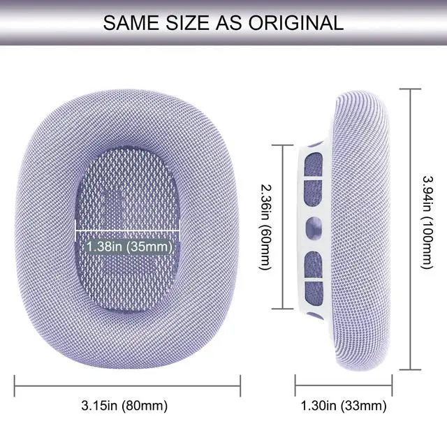 Alt view image 6 of 7 - Upgraded Ear Cushions Replacement Earpads for AirPods Max 1 & 2 Headphones, Mesh Fabric Ear Pads Ear Covers Cups with Memory Foam and Magnet for AirPods Max (Purple)