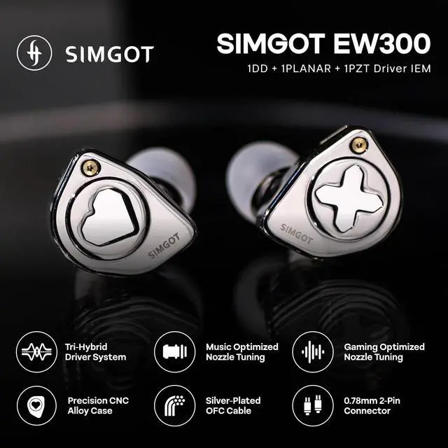 Alt view image 2 of 7 - SIMGOT EW300 in Ear Monitor, 1DD+1Planar+1PZT Hybrid Driver IEM Earphones, HiFi Wired Earbuds with Detachable Nozzles, Gaming Earbuds with OFC IEM Cable for Audiophiles (SIMGOT-EW300-DSP)