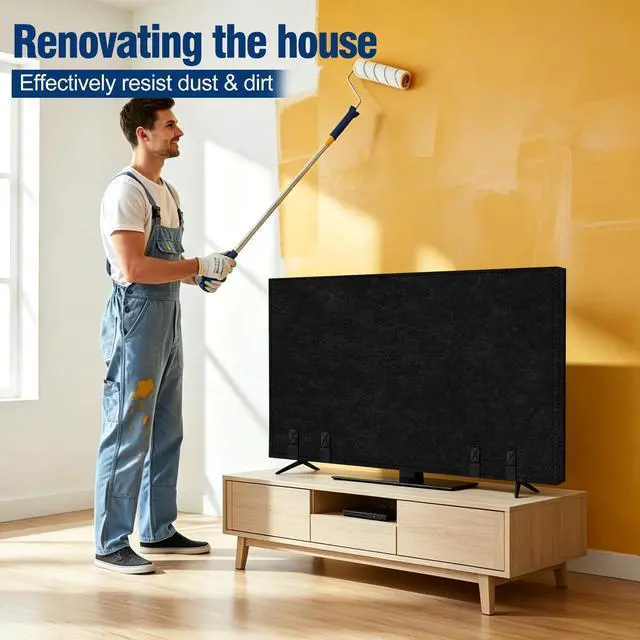 Alt view image 6 of 7 - 60"65" TV Cover for Moving, Thick Felt Dust Anti-Scratch | TV Screen Cover with Bottom Strap for TV Moving, Home Renovation & Pet Scratch or Other Furniture