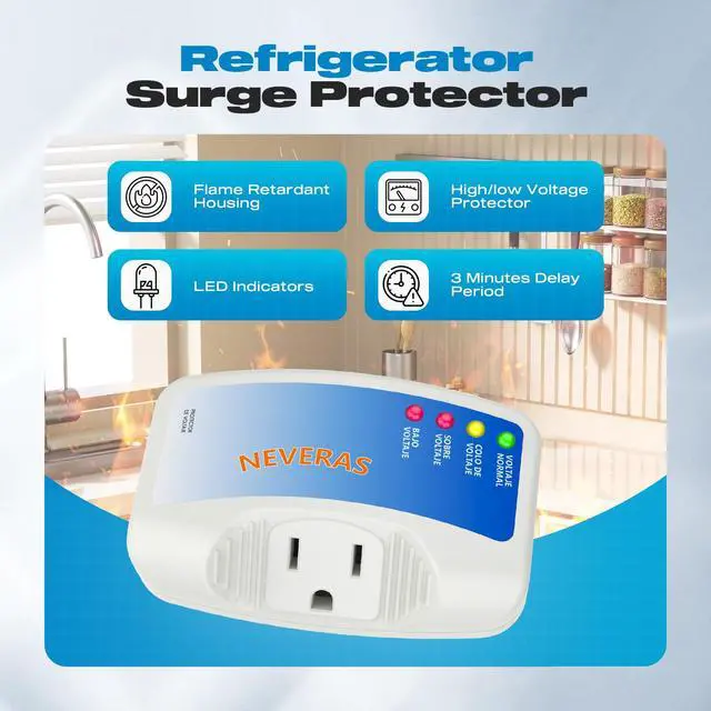 Alt view image 3 of 7 - Refrigerator Surge Protector, Single Outlet Voltage Protector Home Appliances 120V 10A Voltage Brownouts Plug Outlet for Fridge TV Air Conditioners Surge Protector -1 Pack