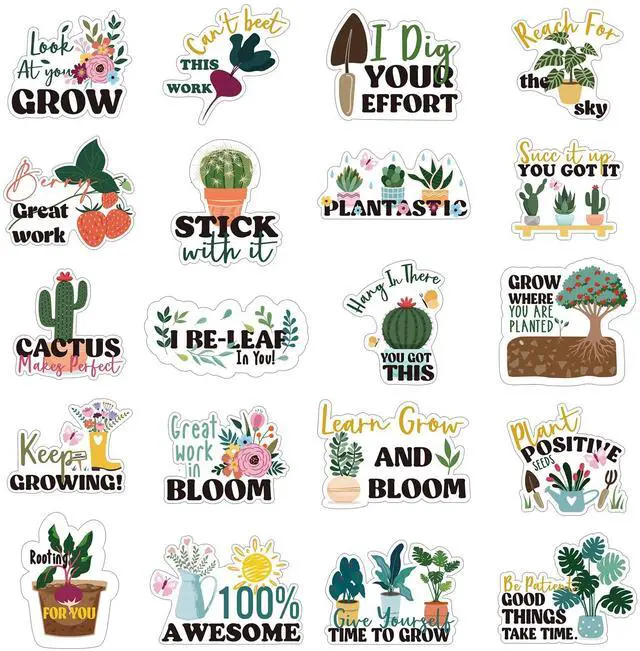 Main image of 1000 Pcs Inspirational Plant Stickers Bulk Lets Grow Together Reward Stickers Motivational Decals for Prizes Incentive Chart Supplies, 20 Styles