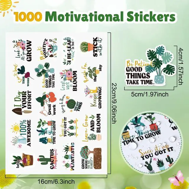 Alt view image 2 of 5 - 1000 Pcs Inspirational Plant Stickers Bulk Lets Grow Together Reward Stickers Motivational Decals for Prizes Incentive Chart Supplies, 20 Styles
