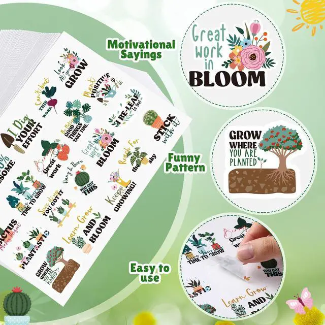 Alt view image 3 of 5 - 1000 Pcs Inspirational Plant Stickers Bulk Lets Grow Together Reward Stickers Motivational Decals for Prizes Incentive Chart Supplies, 20 Styles