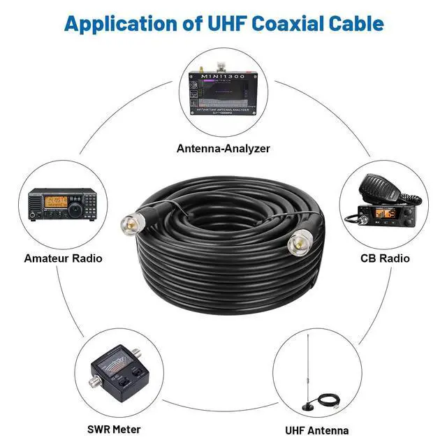 Alt view image 5 of 7 - CB Coax Cable - RG213 UHF Male to Male 50FT Low Loss RG-213 UHF Cable for Ham Radio/VHF Radio/SWR Meter/Antenna Analyzer