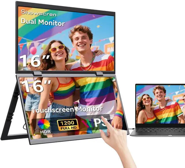 Main image of 16 Inch Dual Touchscreen Portable Monitor, Laptop Screen Extender, 1920×1200 IPS 99% sRGB, USB-C & HDMI Plug&Play for Mac Windows Office Gaming Travel