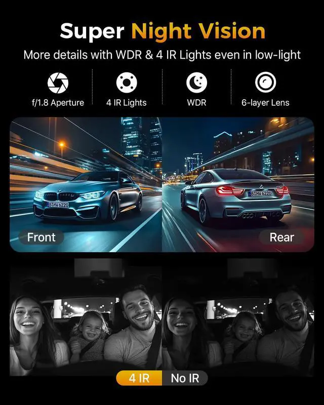 Alt view image 5 of 7 - 4K 3 Channel Dash Cam Front and Rear Inside, 3" IPS Screen | 5.8GHz WiFi Dash Camera for Cars, Built-in GPS, G-Sensor, 64GB Card Included, 24H Park Mode