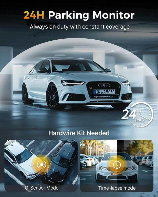 Alt view image 7 of 7 - 4K 3 Channel Dash Cam Front and Rear Inside, 3" IPS Screen | 5.8GHz WiFi Dash Camera for Cars, Built-in GPS, G-Sensor, 64GB Card Included, 24H Park Mode