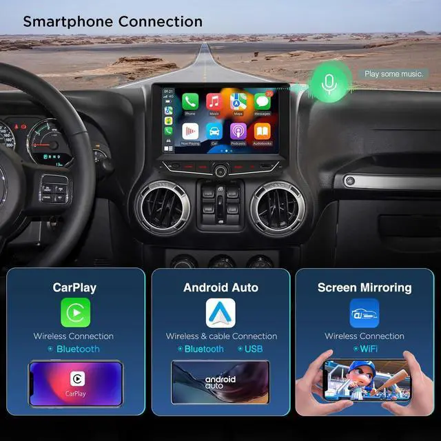 Alt view image 5 of 7 - 9 Android Car Stereo for Jeep Wrangler JK 2011-2017, 8 Core, 4+64GB | IPS Touch Screen Android 14 Head Unit, Support Wireless CarPlay/Android Auto, GPS Navigation, Bluetooth, DSP, 4G, Gyro Sensor
