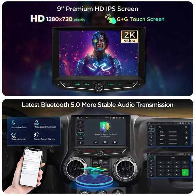Alt view image 6 of 7 - 9 Android Car Stereo for Jeep Wrangler JK 2011-2017, 8 Core, 4+64GB | IPS Touch Screen Android 14 Head Unit, Support Wireless CarPlay/Android Auto, GPS Navigation, Bluetooth, DSP, 4G, Gyro Sensor