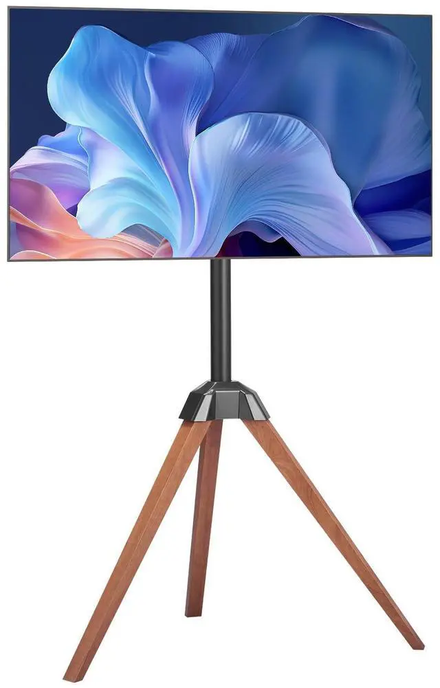 Main image of Tripod Easel TV Stand, for 40-65 inch Flat Screen/Curved TVs Up to 99 lbs, 18° Left-Right Rotation Portable TV Stand with Oak Wood Legs, for Bedroom, Living Room, Studio, MAX VESA 600 x 400 mm