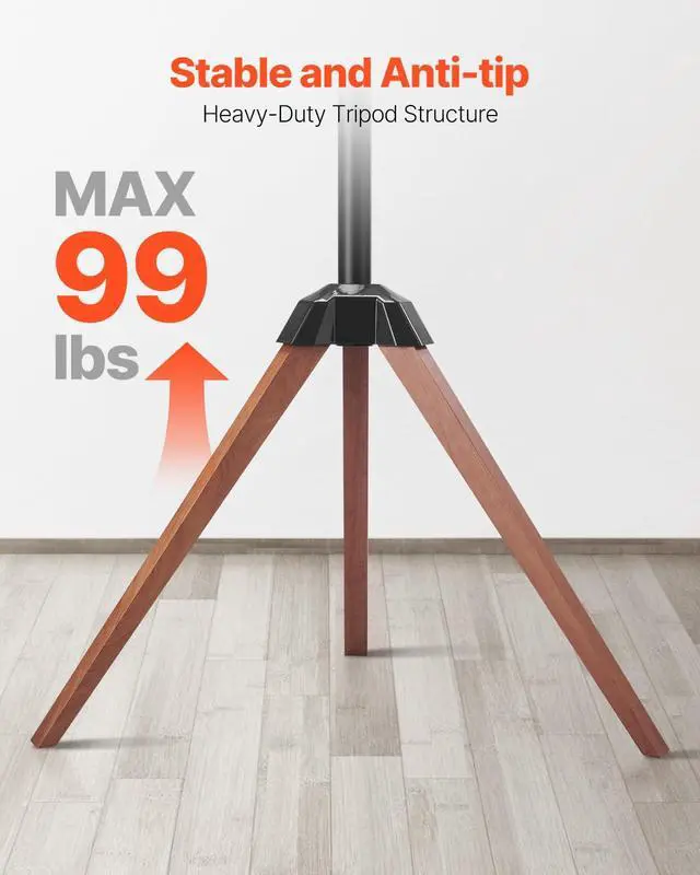 Alt view image 3 of 7 - Tripod Easel TV Stand, for 40-65 inch Flat Screen/Curved TVs Up to 99 lbs, 18° Left-Right Rotation Portable TV Stand with Oak Wood Legs, for Bedroom, Living Room, Studio, MAX VESA 600 x 400 mm