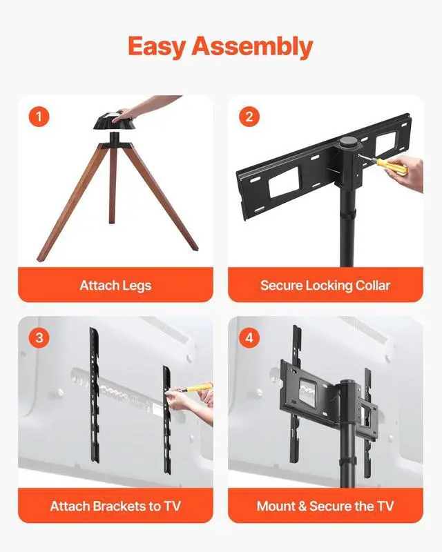 Alt view image 5 of 7 - Tripod Easel TV Stand, for 40-65 inch Flat Screen/Curved TVs Up to 99 lbs, 18° Left-Right Rotation Portable TV Stand with Oak Wood Legs, for Bedroom, Living Room, Studio, MAX VESA 600 x 400 mm