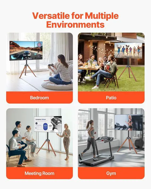 Alt view image 6 of 7 - Tripod Easel TV Stand, for 40-65 inch Flat Screen/Curved TVs Up to 99 lbs, 18° Left-Right Rotation Portable TV Stand with Oak Wood Legs, for Bedroom, Living Room, Studio, MAX VESA 600 x 400 mm