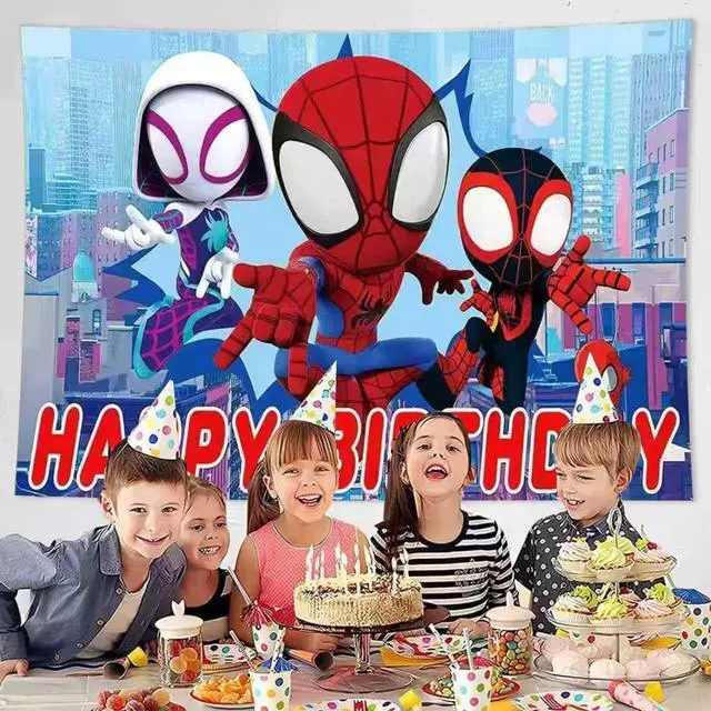 Alt view image 3 of 5 - Spider Birthday Party Decorations,Happy Birthday Banner Backdrop for Birthday Party Supplies