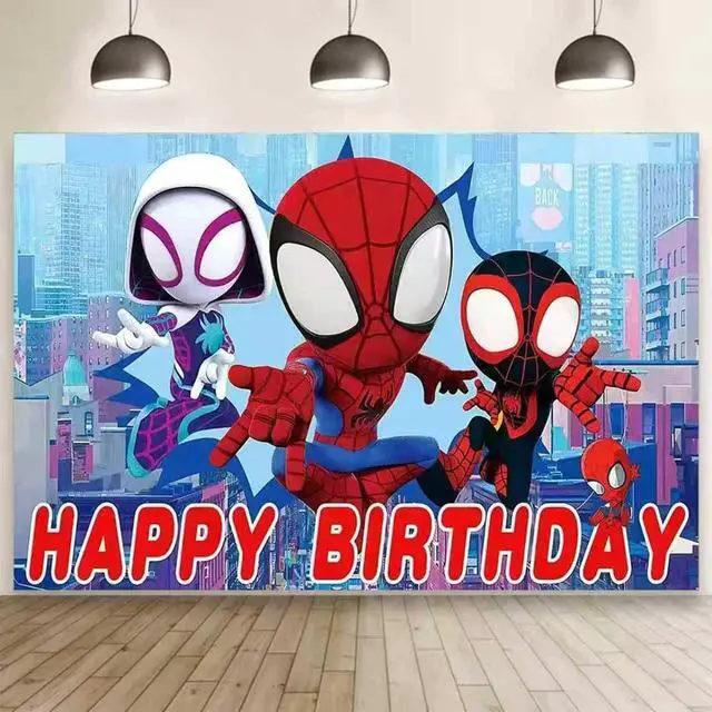 Alt view image 4 of 5 - Spider Birthday Party Decorations,Happy Birthday Banner Backdrop for Birthday Party Supplies