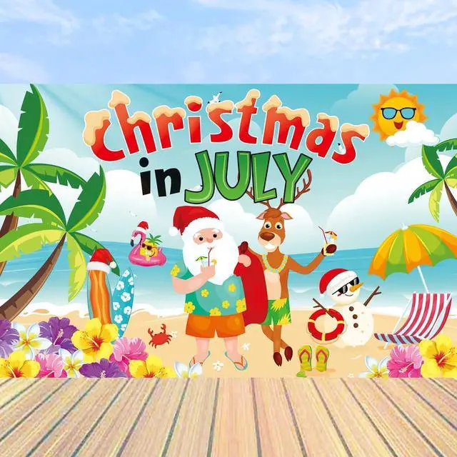 Main image of Christmas in July Backdrop Christmas in July Background Banner Christmas July Party Decorations Summer Beach Christmas Holiday Party Decorations Supplies