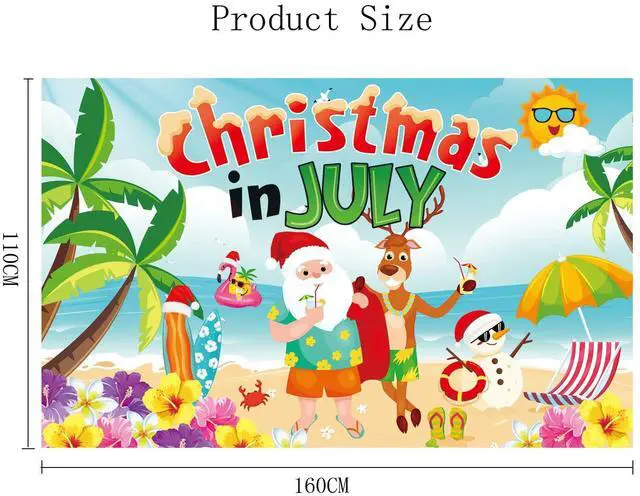 Alt view image 2 of 2 - Christmas in July Backdrop Christmas in July Background Banner Christmas July Party Decorations Summer Beach Christmas Holiday Party Decorations Supplies