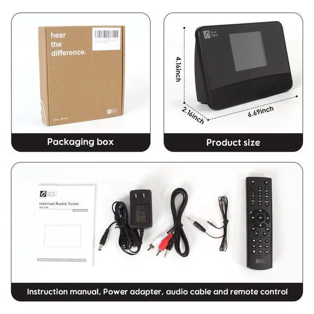 Alt view image 4 of 6 - Ocean Digital WR-03M Internet Radio Receiver (No Built-in Speaker) with Bluetooth, FM, Wi-Fi, LAN, Optical & Line Out, UPnP/DLNA Streaming, Alarm Clock, Podcasts HiFi Component for Home Audio System
