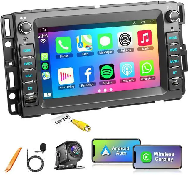 Main image of 8-core 4G+64G Car Radio for 2007-2012 Chevrolet Chevy Silverado Impala GMC Sierra Acadia Enclave Yukon, 7" IPS Touch Screen Car Stereo with GPS, CarPlay/Android Auto, Backup Camera/DSP/SWC