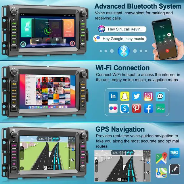 Alt view image 5 of 7 - 8-core 4G+64G Car Radio for 2007-2012 Chevrolet Chevy Silverado Impala GMC Sierra Acadia Enclave Yukon, 7" IPS Touch Screen Car Stereo with GPS, CarPlay/Android Auto, Backup Camera/DSP/SWC