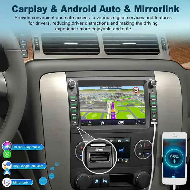 Alt view image 3 of 7 - 8-core 4G+64G Car Radio for 2007-2012 Chevrolet Chevy Silverado Impala GMC Sierra Acadia Enclave Yukon, 7" IPS Touch Screen Car Stereo with GPS, CarPlay/Android Auto, Backup Camera/DSP/SWC