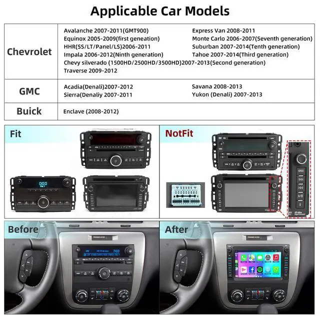 Alt view image 7 of 7 - 8-core 4G+64G Car Radio for 2007-2012 Chevrolet Chevy Silverado Impala GMC Sierra Acadia Enclave Yukon, 7" IPS Touch Screen Car Stereo with GPS, CarPlay/Android Auto, Backup Camera/DSP/SWC