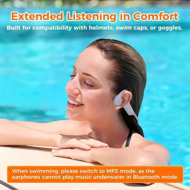 Alt view image 4 of 7 - Full-Coverage Liquid Silicone Swimming Headphones,IP68 Waterproof Underwater Headphones, Bluetooth 6.0&MP3 with 32GB Memory Card,Soft/Skin-Comfortable Open Ear Bone Conduction Swim Earbuds