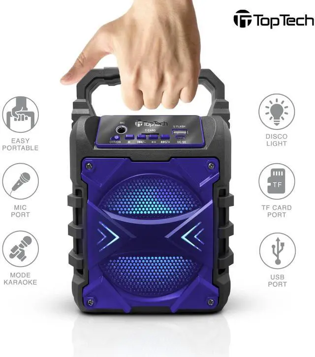 Alt view image 3 of 5 - Top Tech Audio Jet-4 400W Bluetooth Speaker, 4" Woofer, Louder Volume, Crystal Clear Stereo, Rich Bass, 100ft Wireless Range, Mic Input, Portable Speaker Blue