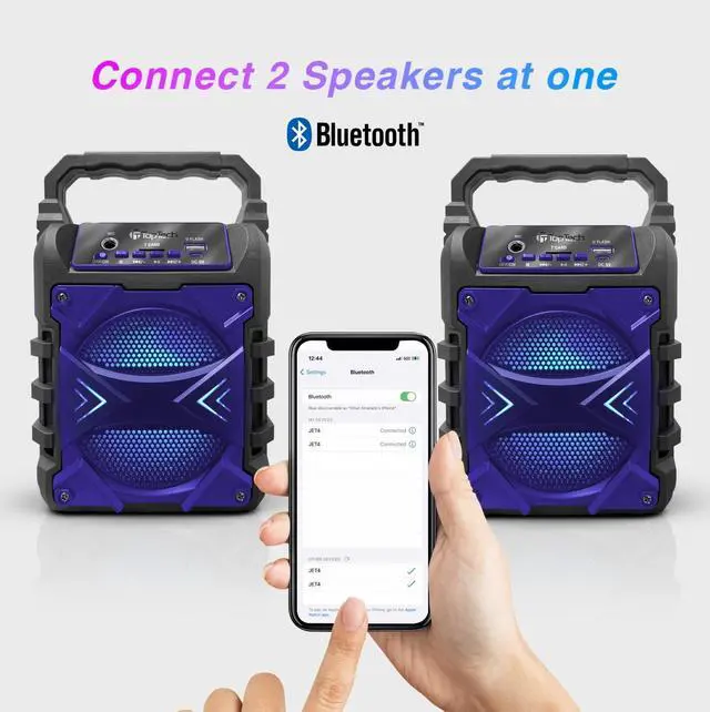 Alt view image 5 of 5 - Top Tech Audio Jet-4 400W Bluetooth Speaker, 4" Woofer, Louder Volume, Crystal Clear Stereo, Rich Bass, 100ft Wireless Range, Mic Input, Portable Speaker Blue