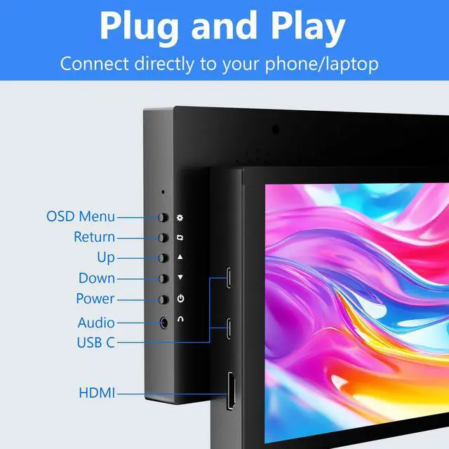 Alt view image 3 of 7 - Small Monitor Touchscreen 7 Inch HD 1280x800 Type C HDMI Ports Mini Portable Monitor IPS LED Display for PC Laptop Ras Pi, Built-in Speakers