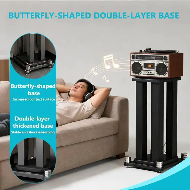 Alt view image 6 of 7 - Universal Wooden Speaker Stands Pair, Heavy Duty Floor Standing Speaker Mount, Bookshelf & Studio Monitor Stands for Home Theater Surround Audio System (19.6in)