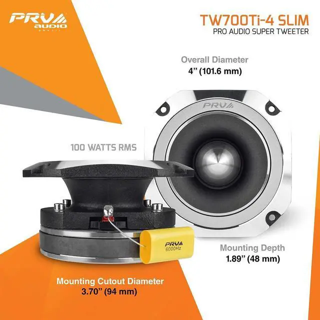 Alt view image 4 of 6 - 4 Inch Titanium Bullet Tweeter Pair TW700Ti-4 Slim Profile, 200 Watts Program Power, 4 Ohm, 100 Watts RMS, 1.5 in Voice Coil Super Tweeter Pro Car Audio (Pair)