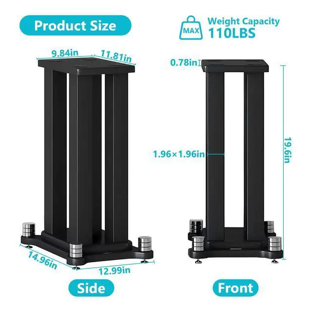 Alt view image 2 of 7 - Universal Wooden Speaker Stands Pair, Heavy Duty Floor Standing Speaker Mount, Bookshelf & Studio Monitor Stands for Home Theater Surround Audio System (19.6in)
