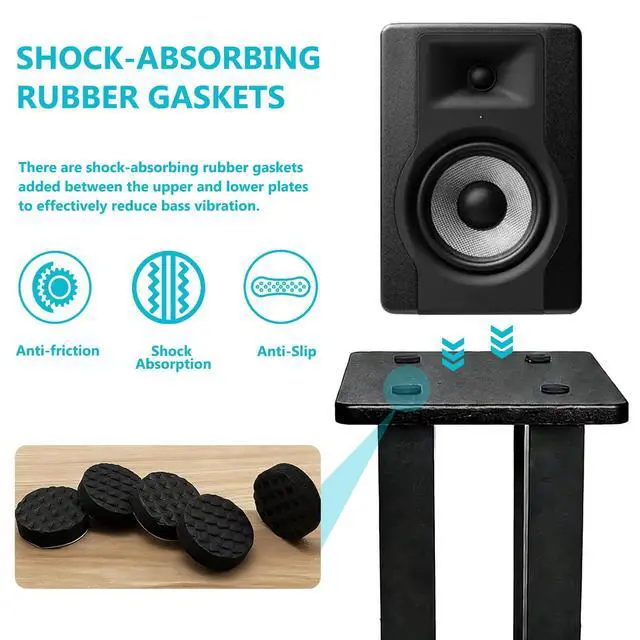 Alt view image 3 of 7 - Universal Wooden Speaker Stands Pair, Heavy Duty Floor Standing Speaker Mount, Bookshelf & Studio Monitor Stands for Home Theater Surround Audio System (19.6in)