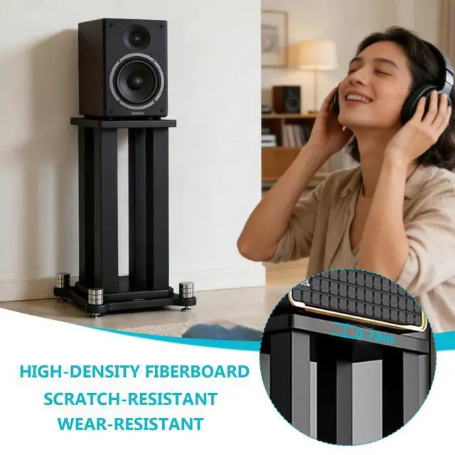 Alt view image 4 of 7 - Universal Wooden Speaker Stands Pair, Heavy Duty Floor Standing Speaker Mount, Bookshelf & Studio Monitor Stands for Home Theater Surround Audio System (19.6in)