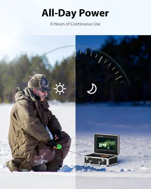 Alt view image 2 of 7 - 9" 1000TVL Underwater Fishing Camera DVR, Fish Finder w/ 30M Cable | IP68 Waterproof w/ 12 IR LEDs, Includes 8GB Card & 4500mAh 6-8H Battery, Sun Visor for Boat, Lake & Ice Fishing
