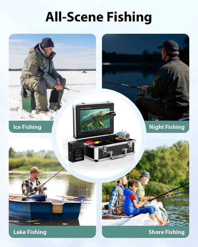 Alt view image 7 of 7 - 9" 1000TVL Underwater Fishing Camera DVR, Fish Finder w/ 30M Cable | IP68 Waterproof w/ 12 IR LEDs, Includes 8GB Card & 4500mAh 6-8H Battery, Sun Visor for Boat, Lake & Ice Fishing