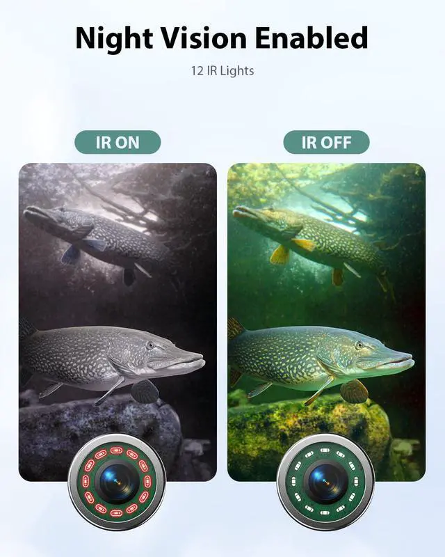 Alt view image 3 of 7 - 9" 1000TVL Underwater Fishing Camera DVR, Fish Finder w/ 30M Cable | IP68 Waterproof w/ 12 IR LEDs, Includes 8GB Card & 4500mAh 6-8H Battery, Sun Visor for Boat, Lake & Ice Fishing