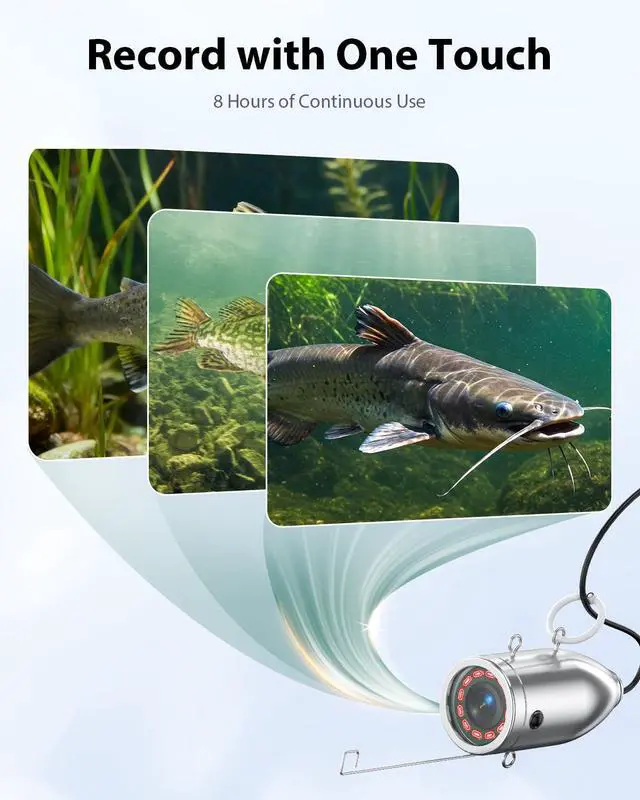 Alt view image 4 of 7 - 9" 1000TVL Underwater Fishing Camera DVR, Fish Finder w/ 30M Cable | IP68 Waterproof w/ 12 IR LEDs, Includes 8GB Card & 4500mAh 6-8H Battery, Sun Visor for Boat, Lake & Ice Fishing