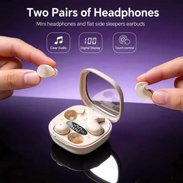 Alt view image 2 of 7 - Flat Sleep Mini Invisible Earbuds Wireless Bluetooth, Side Sleepers Flat Sleeping Small Tiny Micro Ear Buds Small Ears Low Profile Smallest Discreet Hidden Earbuds Headphones for Work 2-Pack