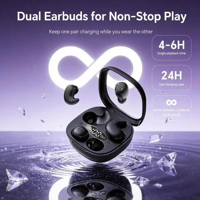Alt view image 6 of 7 - Flat Sleep Mini Invisible Earbuds Wireless Bluetooth, Side Sleepers Flat Sleeping Small Tiny Micro Ear Buds Small Ears Low Profile Smallest Discreet Hidden Earbuds Headphones for Work 2-Pack
