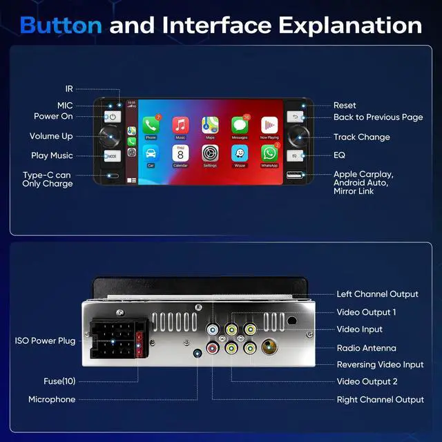 Alt view image 6 of 7 - Single Din Car Stereo - 6.5" Car Radio with Wireless Apple CarPlay Android Auto,Touchscreen Radio Bluetooth 5.2 Support Mirror Link,Backup Camera GPS USB & Type-C Fast Charging FM EQ MIC