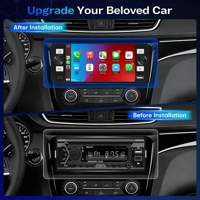 Alt view image 7 of 7 - Single Din Car Stereo - 6.5" Car Radio with Wireless Apple CarPlay Android Auto,Touchscreen Radio Bluetooth 5.2 Support Mirror Link,Backup Camera GPS USB & Type-C Fast Charging FM EQ MIC
