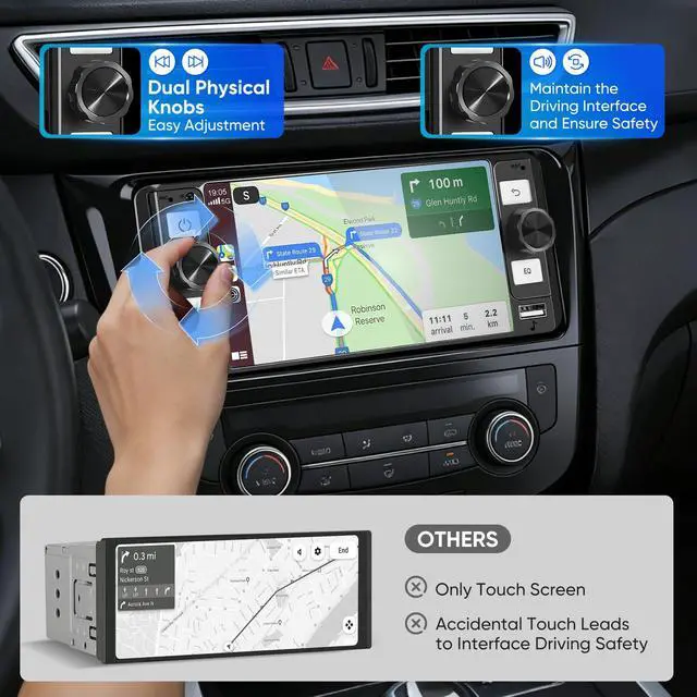 Alt view image 4 of 7 - Single Din Car Stereo - 6.5" Car Radio with Wireless Apple CarPlay Android Auto,Touchscreen Radio Bluetooth 5.2 Support Mirror Link,Backup Camera GPS USB & Type-C Fast Charging FM EQ MIC