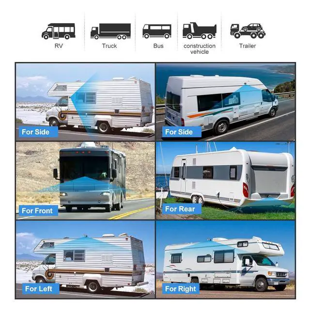 Alt view image 7 of 7 - Wired Backup Camera System with 10.1 IPS Monitor for Truck RV Trailer Bus, Rear View Camera, with Side Front View Camera, 4 Split Screen, Super Waterproof, Night Vision, Easy Installation AHD1080P