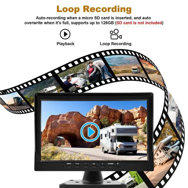 Alt view image 5 of 7 - Wired Backup Camera System with 10.1 IPS Monitor for Truck RV Trailer Bus, Rear View Camera, with Side Front View Camera, 4 Split Screen, Super Waterproof, Night Vision, Easy Installation AHD1080P