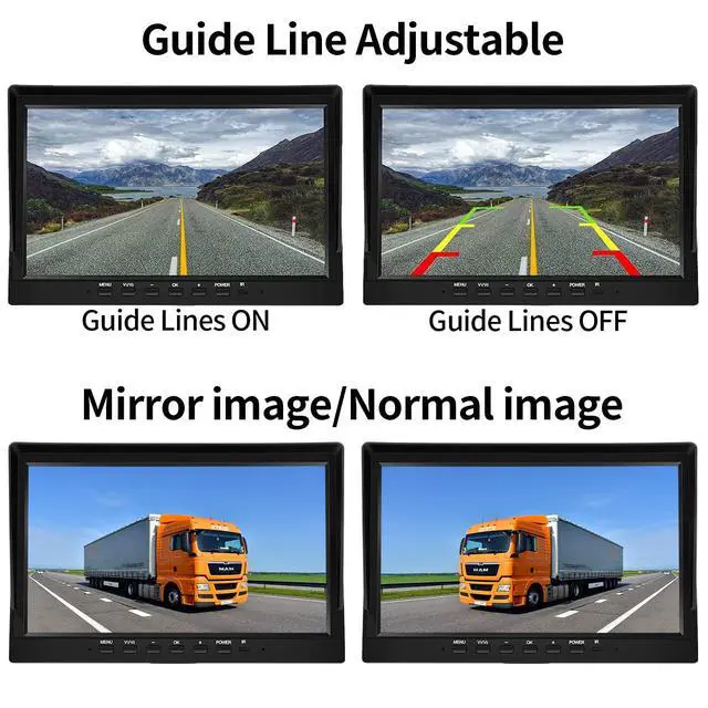 Alt view image 4 of 7 - Wired Backup Camera System with 10.1 IPS Monitor for Truck RV Trailer Bus, Rear View Camera, with Side Front View Camera, 4 Split Screen, Super Waterproof, Night Vision, Easy Installation AHD1080P