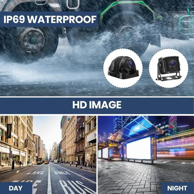 Alt view image 3 of 7 - Wired Backup Camera System with 10.1 IPS Monitor for Truck RV Trailer Bus, Rear View Camera, with Side Front View Camera, 4 Split Screen, Super Waterproof, Night Vision, Easy Installation AHD1080P