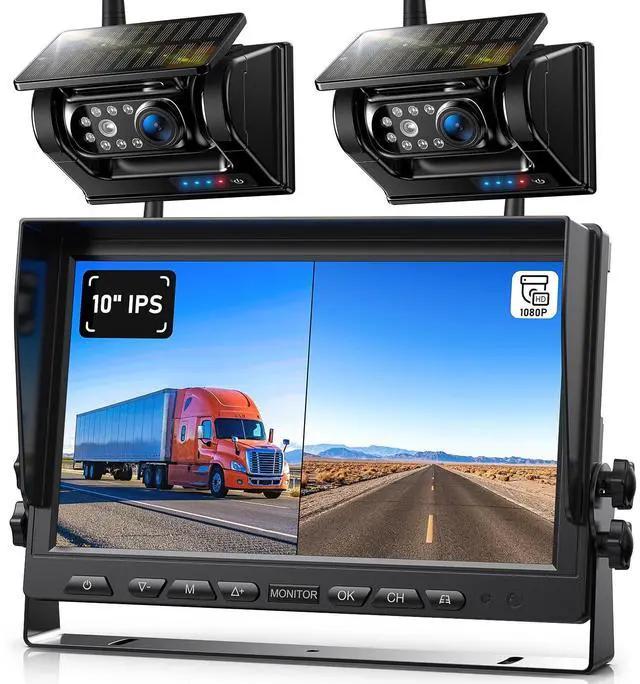 Main image of Magnetic Solar Wireless Backup Camera HD 1080P 10" DVR Monitor, Dual RV Cameras Wireless System for Hitch Towing Travel RV Camper 5th Wheel, Built-in 9600mAh Battery & Solar Panel, BD102